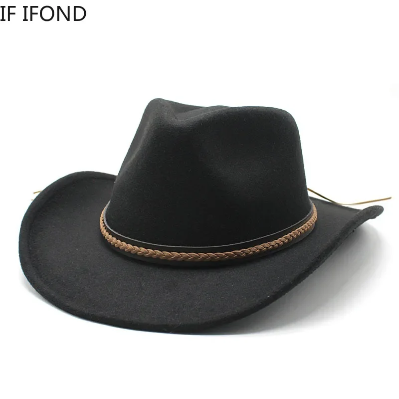 Top Trends: Winter Roll Up Brim Western Cowboy Hat With Leather Retro Gentleman Lady Jazz Cowgirl Cap Church Sombrero Caps Shoppable Styles