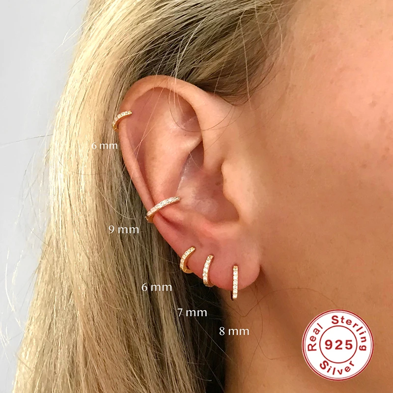 Top Trends: Silver 925 1 Pair Women Small Hoops Earring Piercing Ear Cartilage Tragus Simple Thin Circle Anti-allergic Ear Buckle Shoppable Styles