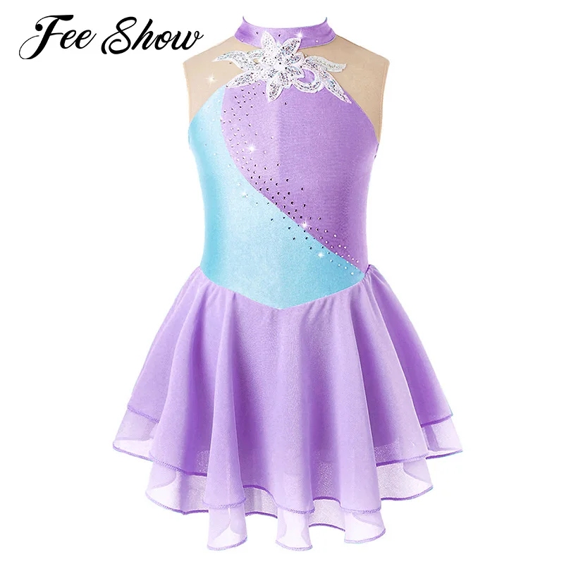 Top Trends: Rhinestone Sequins Figure Ice Skating Dress For Girls Kids Ballet Dance Dress Child Gymnastics Lyrical Dance Dress Costumes Wear Shoppable Styles