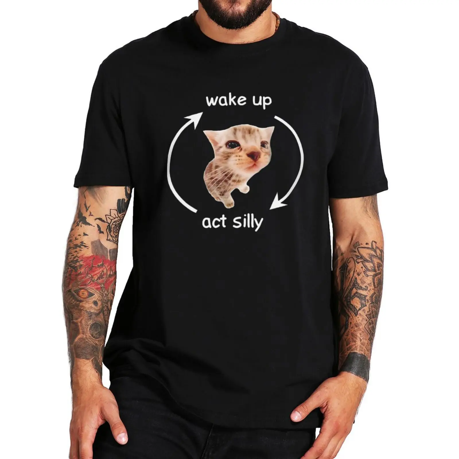 Top Trends: Wake Up Act Silly T Shirt Cute Cat Meme Y2k Graphic T-shirts O-neck 100% Cotton Unisex Casual Tee Tops EU Size Shoppable Styles