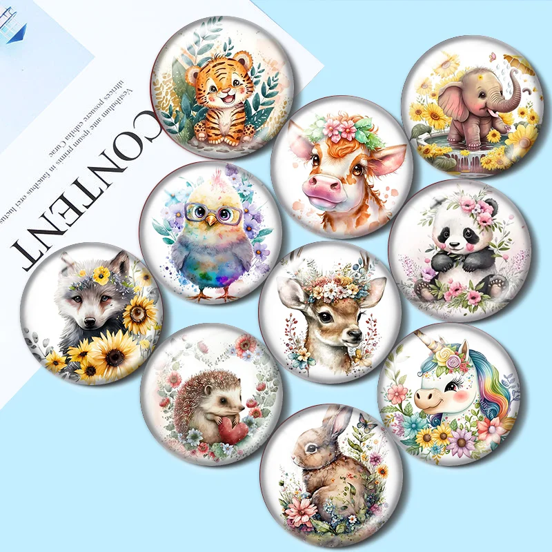 Top Trends: New Flowers Tiger Ox Rabbit Unicorn Deer Chickens12mm / 18mm / 20mm / 25mm Round Photo Glass Cabochon Demo Flat Back Making Findings Shoppable Styles