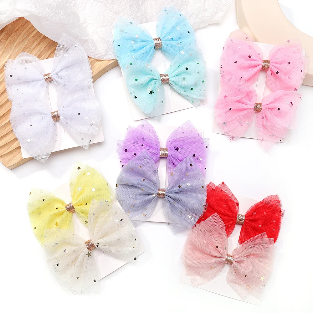 Top Trends: 2pcs Kids Double-layer Mesh Bow Hairpin Side Clip For Women Girls Fashion Korea Sweet Student Star Hair Clip Hair Accessories Shoppable Styles