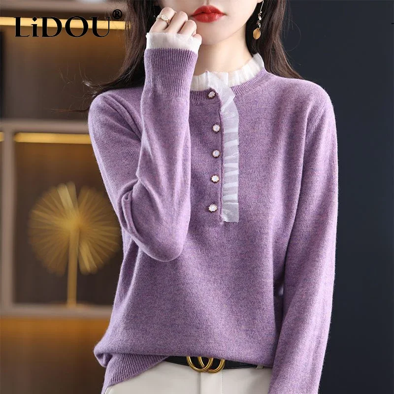 Top Trends: Autumn Winter Elegant Fashion Sweet Lace Patchwork Sweaters Women Tops Loose Casual Harajuku Pullover Knitting All-match Jumpers Shoppable Styles