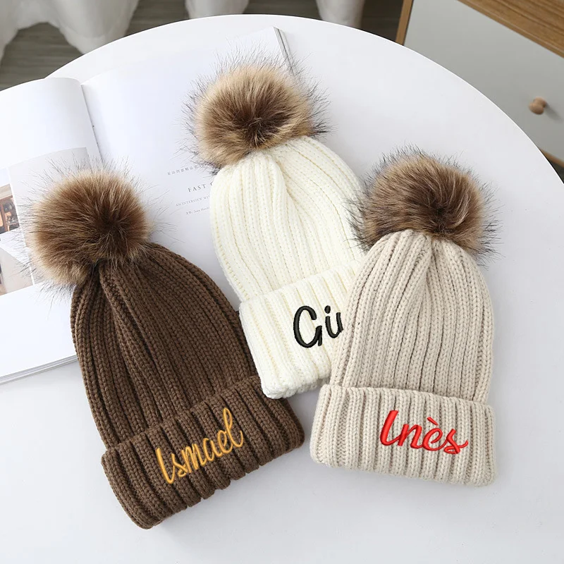 Top Trends: Personalized Embroidery Name Autumn And Winter Hat Men's And Women's Wool Ball Hat Candy Color Children's Hat Pullover Hat Shoppable Styles