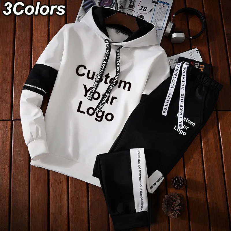 Top Trends: New Fashion Men's Custom Your Logo Tracksuits 2 Pieces Sweatshirts And Trousers Set Males Fitness Outfits Shoppable Styles