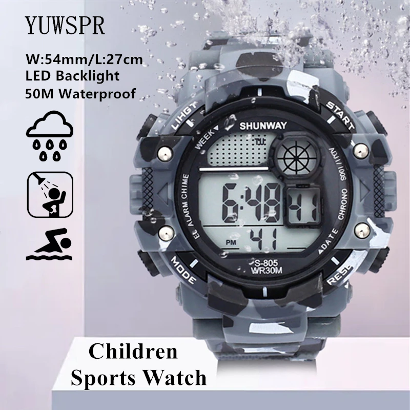 Top Trends: 50M Waterproof Children Sports Electronic Watch Swimming LED Backlight Camouflage Green Digital Watches For Student Boy Gift 805 Shoppable Styles