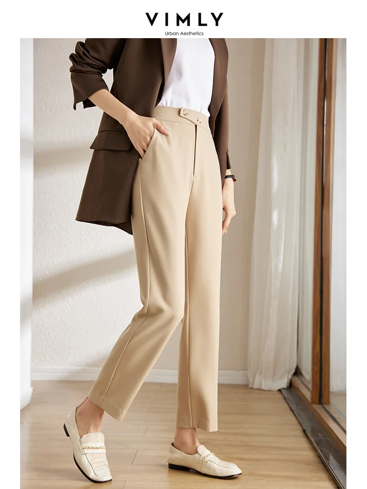 Top Trends: Vimly Khaki Straight Leg Suit Pants For Women Autumn 2023 Business Office Basics Casual Solid Back Elastic Waist Trousers V7999 Shoppable Styles