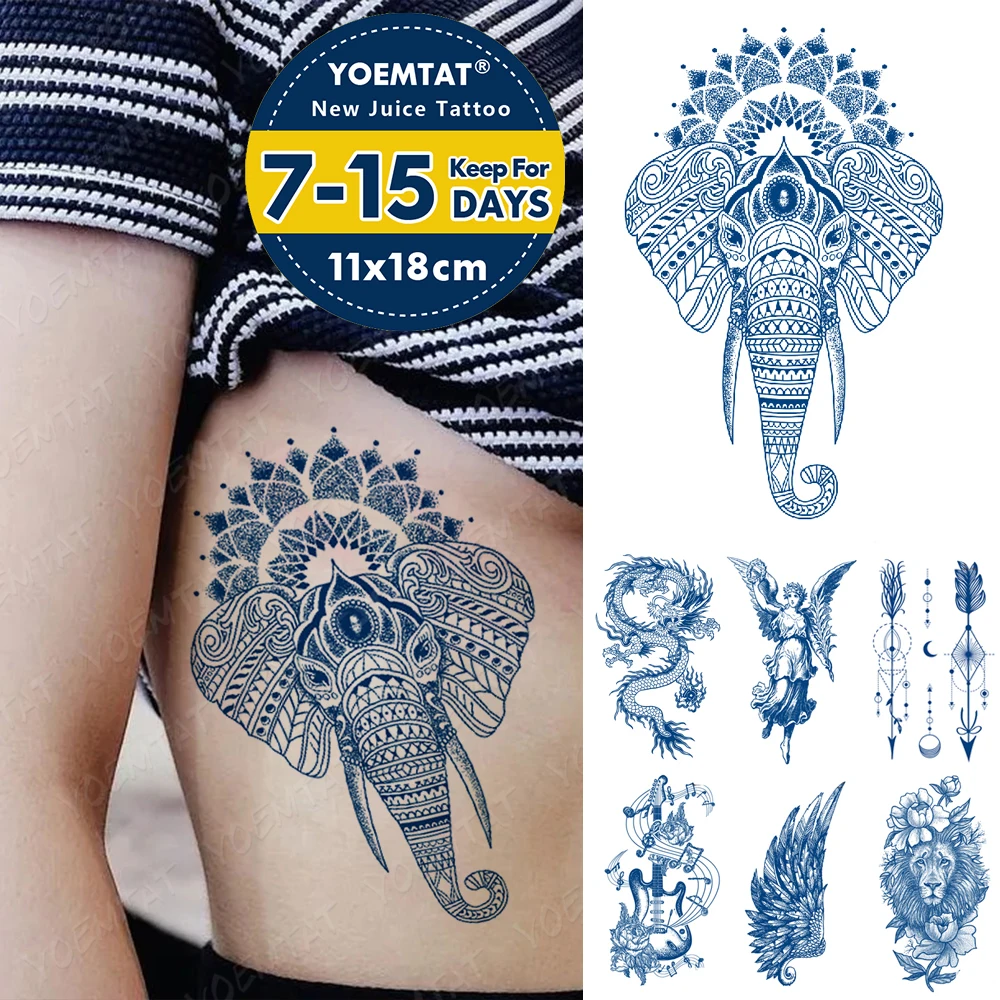 Top Trends: Semi-Permanent Herbal Lasting Ink Waterproof Temporary Tattoo Sticker Elephant Dragon Lion Flash Tatto Women Body Art Fake Tatoo Shoppable Styles