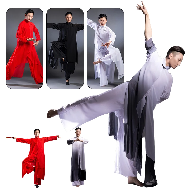 Top Trends: Traditional Chinese Clothing Unisex Chiffon TaiChi Kung Fu Suit Classical Dance Wear Wushu Performance Martial Arts Show Costume Shoppable Styles