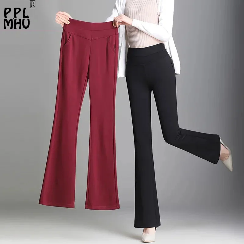 Top Trends: Elegant Skinny Stretch Flare Pants Office Lady Fashion Elastic High Waist Bell Bottom Pant Women Spring Ankle Length Pantalones Shoppable Styles