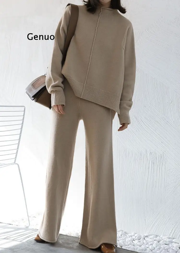 Top Trends: Cashmere Two Piece Set Top And Pants Winter Korean Womens Tracksuit Set Korean Casual 2 Piece Sets Womens Outfits Shoppable Styles