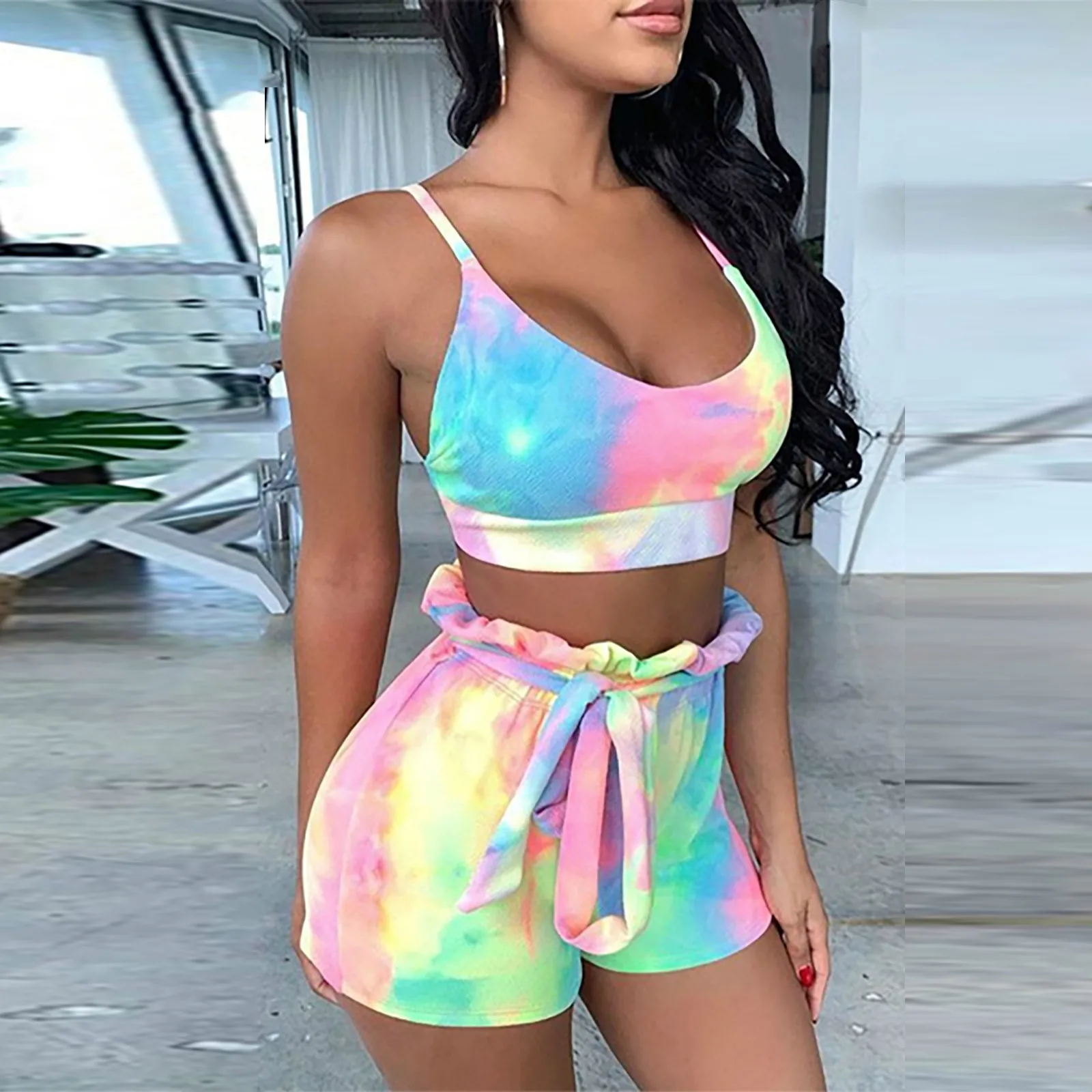 Top Trends: Summer Casual Fitness Shorts Sets 2 Piece Outfits Women 2024 Vacation V-Neck Sexy Crop Tops Fashion Thin Straight Shorts Suit Shoppable Styles