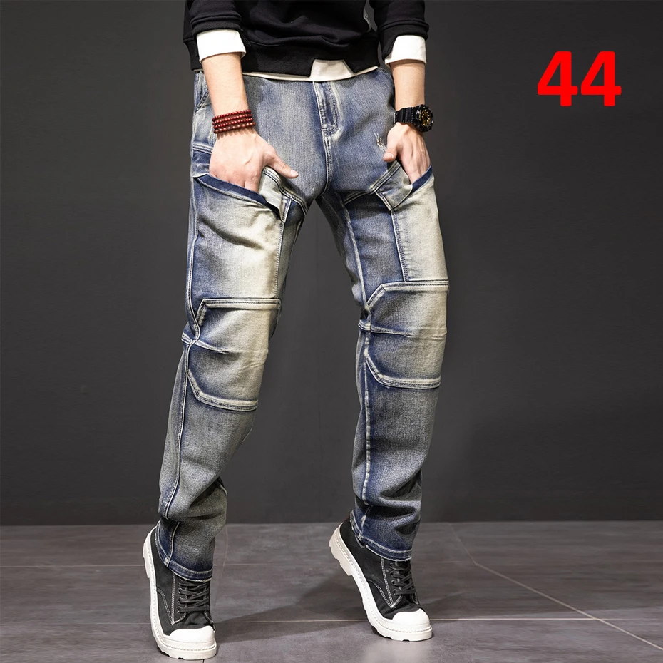 Top Trends: Vintage Punk Jeans Men Plus Size 40 44 Denim Pants Fashion Streetwear Cargo Jeans Pants Plus Size 40 44 Trousers Male Bottoms Shoppable Styles