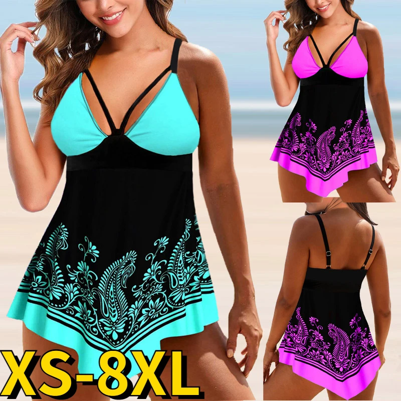 Top Trends: High Waisted Loose Fashion Print Tankini Sets Sexy Tank Top Swimsuit Swimwear Women Sexy Beach Bathing Suit Two Piece Tankini Shoppable Styles