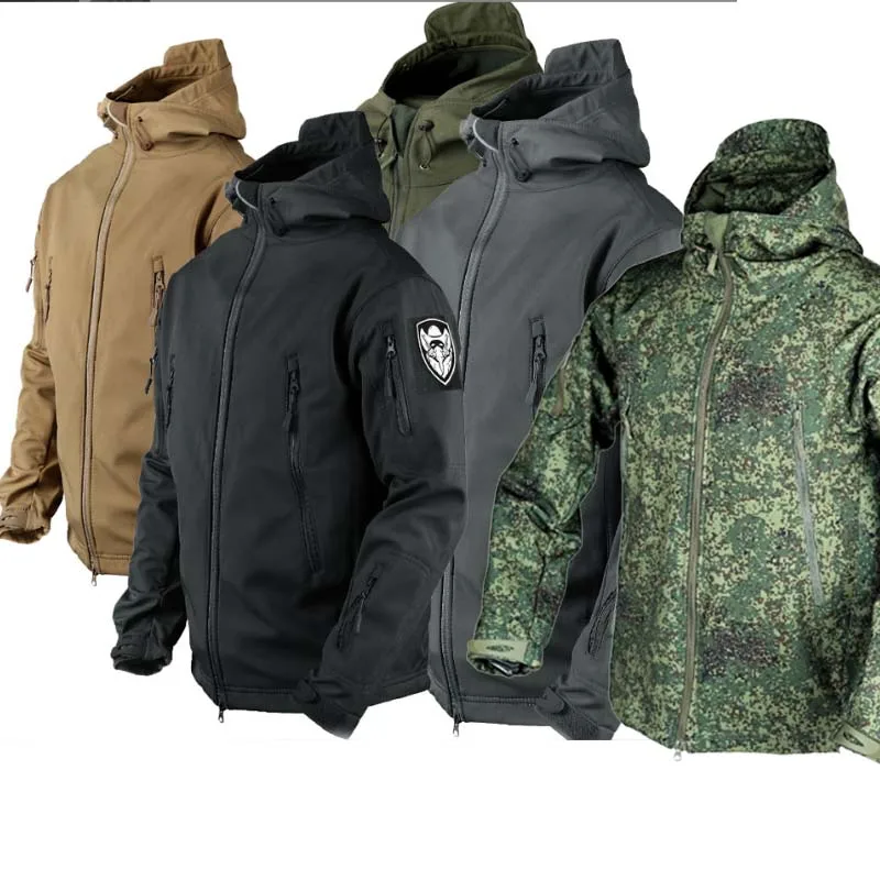 Top Trends: Shark Skin Soft Shell Winter Jacket Men Fleece Windproof Army Combat Hooded Bomber Coats Mens S Hooded Hunting Windbreaker Coat Shoppable Styles