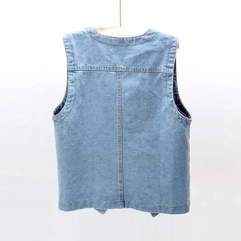 Top Trends: Fashion V-Neck Denim Vests Women Spring Summer Short Sleeveless Jacket Casual Single-Breasted Oversize Jean Waistcoat Shoppable Styles - Image 3