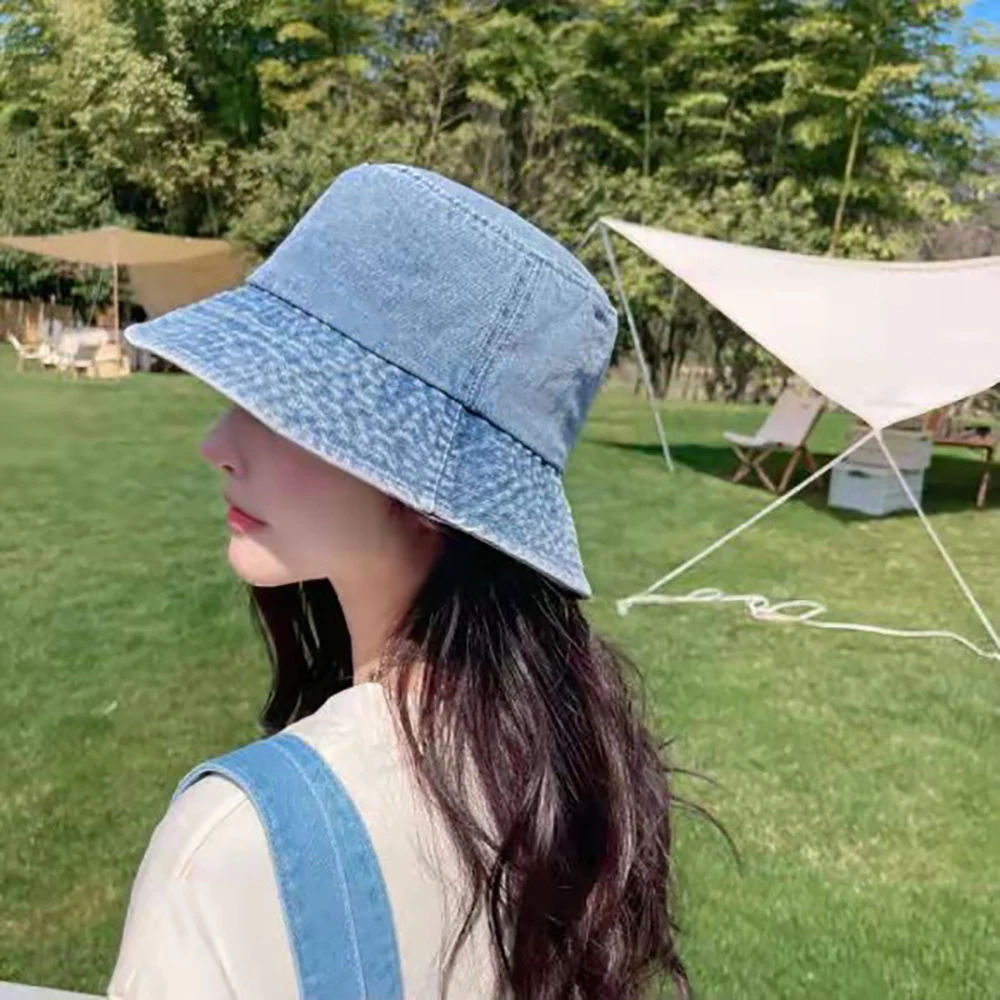 Top Trends: 2022 New Solid Color Bucket Hat Men Women Summer Panama Beach Denim Casual Korean Basin Hat Fisherman Cap Outdoor Sun Protection Shoppable Styles