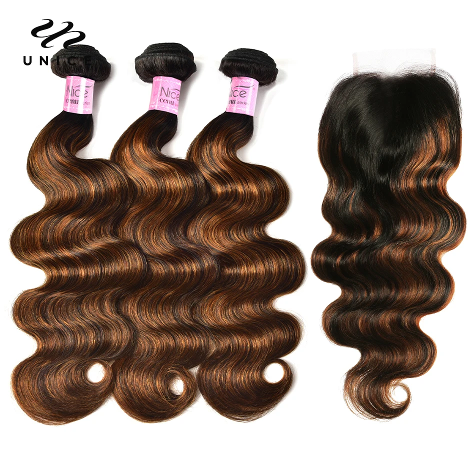 Top Trends: UNICE Brazilian Hair Bundles With Closure Body Wave 3 Bundles With Closure HoneyBlonde Highlight Human Hair Closure And Blundles Shoppable Styles