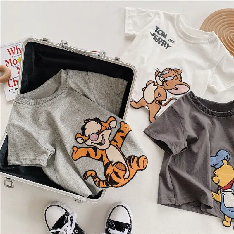 Top Trends: Disney Tigger Winnie The Pooh Children's Cartoon Embroidery Three-dimensional Short-sleeved Cotton Summer Boys Girl T-shirt Top Shoppable Styles