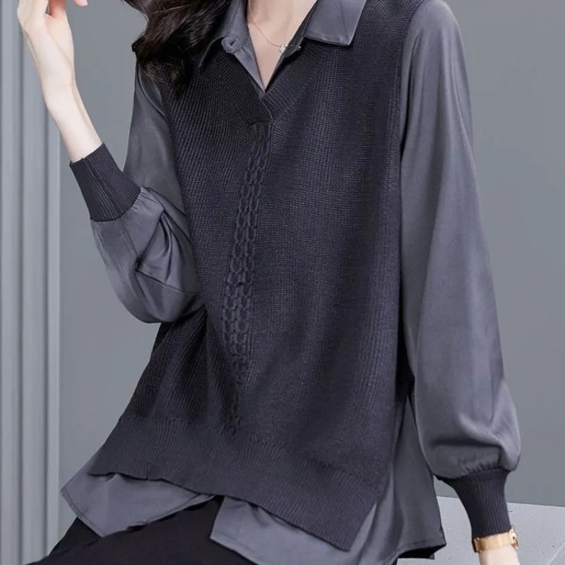 Top Trends: Spring And Autumn Women&#039;s Pullover Button Solid Color Splice Loose Fit Long Sleeve Sweater Underlay Casual Elegant Commuter Tops Shoppable Styles