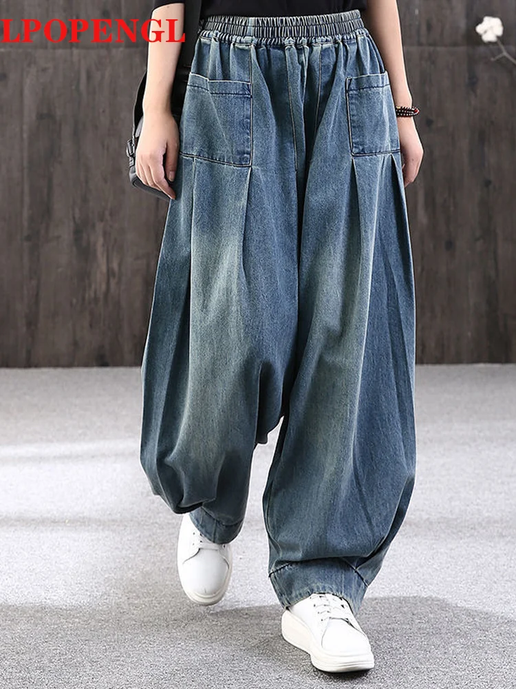 Top Trends: New Baggy Oversize Jeans Women Denim Casual Cross Pants Female Vintage Harem Pants Trousers Bloomers 2023 Mom Wide Leg Jeans Shoppable Styles