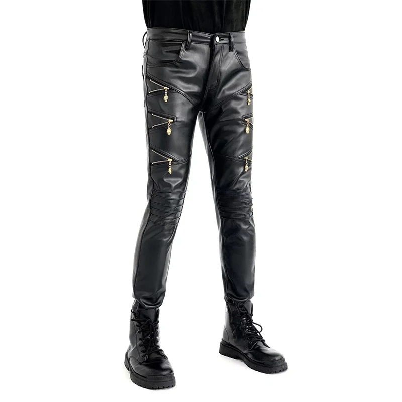 Top Trends: New Arrived Skinny Biker Leather Pants Mens New Faux Leather Biker Trousers For Male Trouser Stage Club Wear Shoppable Styles