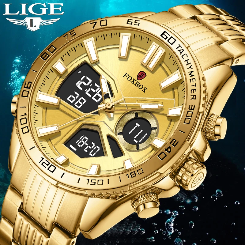 Top Trends: LIGE Fashion Mens Watches FOXBOX Top Brand Stainless Steel Quartz Watch Men Waterproof Sport Chronograph Clock Relogio Masculino Shoppable Styles