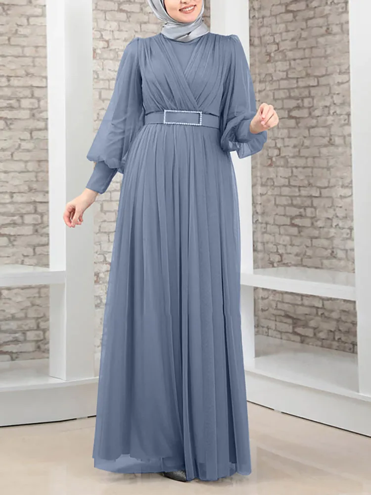 Top Trends: ZANZEA Muslim Kaftan Abaya Dubai Women Dress Puff Sleeve O-Neck Solid Maxi Vestido Fashion Casual Loose Holiday Simple Long Robe Shoppable Styles