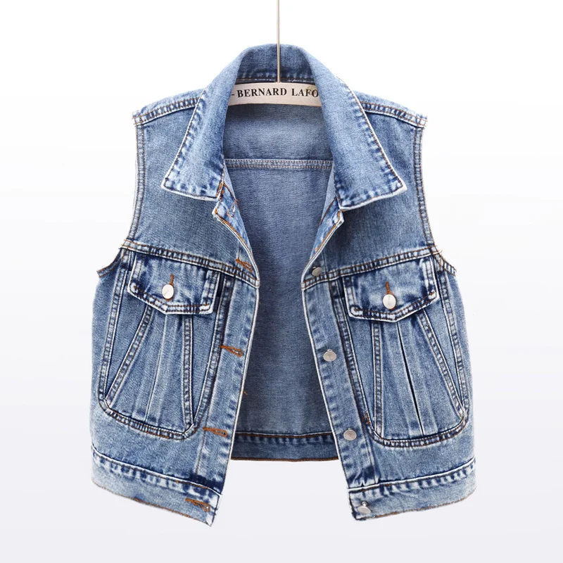 Top Trends: Sleeveless Women's Vest 2023 New Spring Summer Denim Waistcoat Fashion Casual Short Jackets Splicing Holes Slim Jean Coats Shoppable Styles