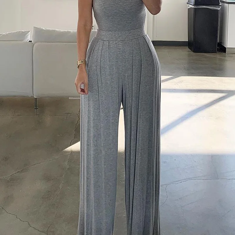 Top Trends: Woman Gray Fashion Jumpsuit Chic Sleeveless Half-high Collar Waist Waist Stand-up Collar Wide-leg Jumpsuit Ladies Jumpsuits 2023 Shoppable Styles - Image 6