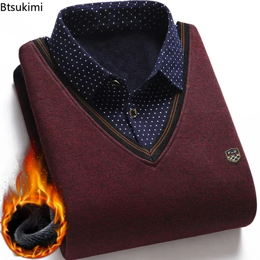 Top Trends: New Autumn Winter Men's Wool Shirt-Neck Sweater Casual Plaid Solid Thickened Warm Fleece Sweater For Men All Match Shirts Men Shoppable Styles