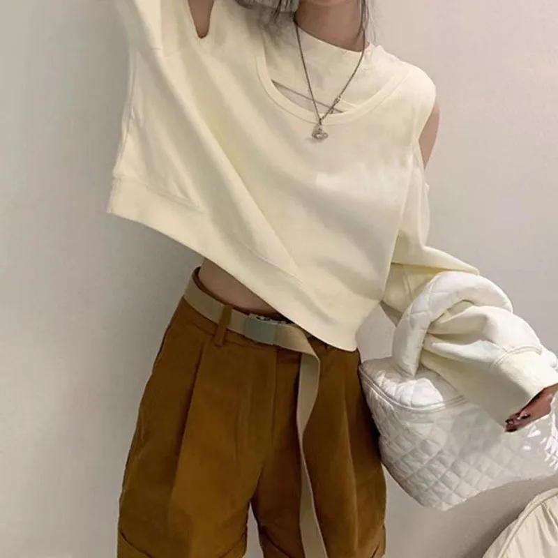 Top Trends: New Fashion Trend Off Shoulder Solid Color Sweatshirts Women's Clothing Autumn Winter Simplicity All-match Hollow Out Pullovers Shoppable Styles - Image 5