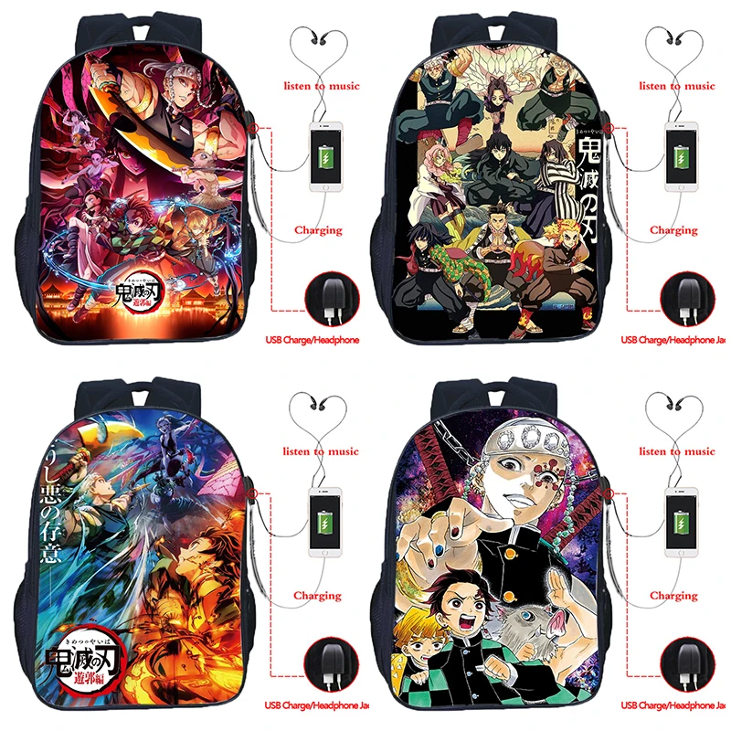 Top Trends: Demon Slayer Kimetsu No Yaiba USB Backpack Nezuko Uzui Tengen Student Laptop Waterproof School Knapsack Teens Travel Bag Shoppable Styles