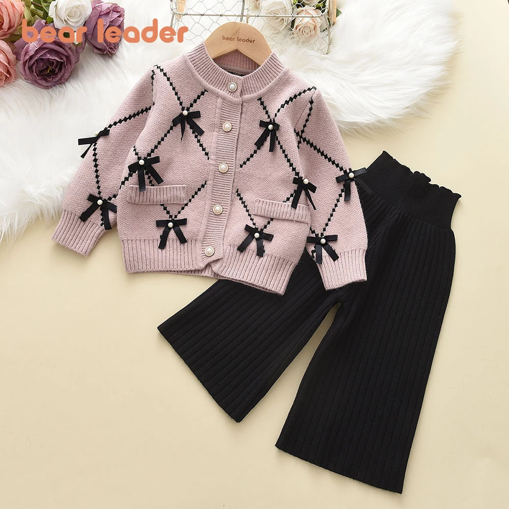 Top Trends: Bear Leader Bow Baby Sweatshirt + Pants 2pcs Set New Children Knitting Outfit For 2-6Years Kids Tracksuit Winter Girls Clothes Shoppable Styles