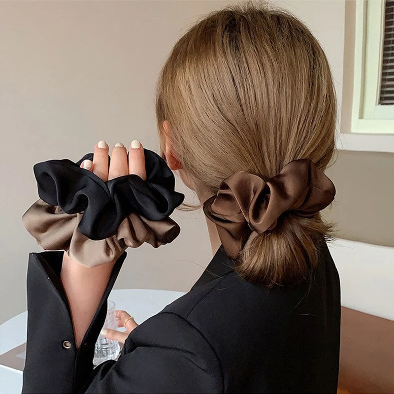 Top Trends: Newest Korean Woman Big Elegant Silk Elastics Hair Band Solid Color Scrunchies Hair Ties Ladies Ponytail Hold Hair Accessories Shoppable Styles