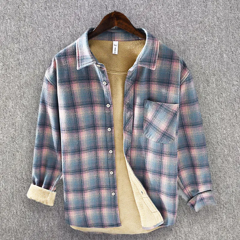 Top Trends: Men's Button Down Long Sleeve Brushed Plaid Casual Shirts Fall Winter Single Pocket Thicken Fleece Sherpa Lined Flannel Shirts Shoppable Styles