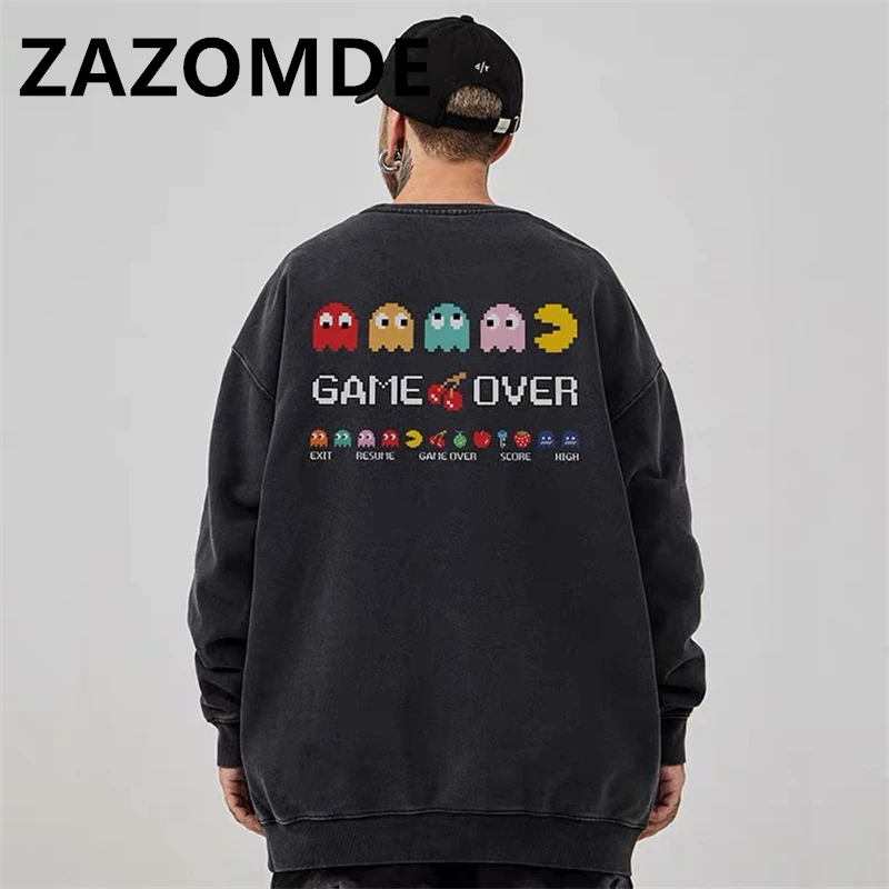 Top Trends: ZAZOMDE Autumn Cotton Men Hoodies Vintage Wash Sweatshirts Cartoon Harajuku Sweatshirt High Street Pullover Cotton Clothes Men Shoppable Styles