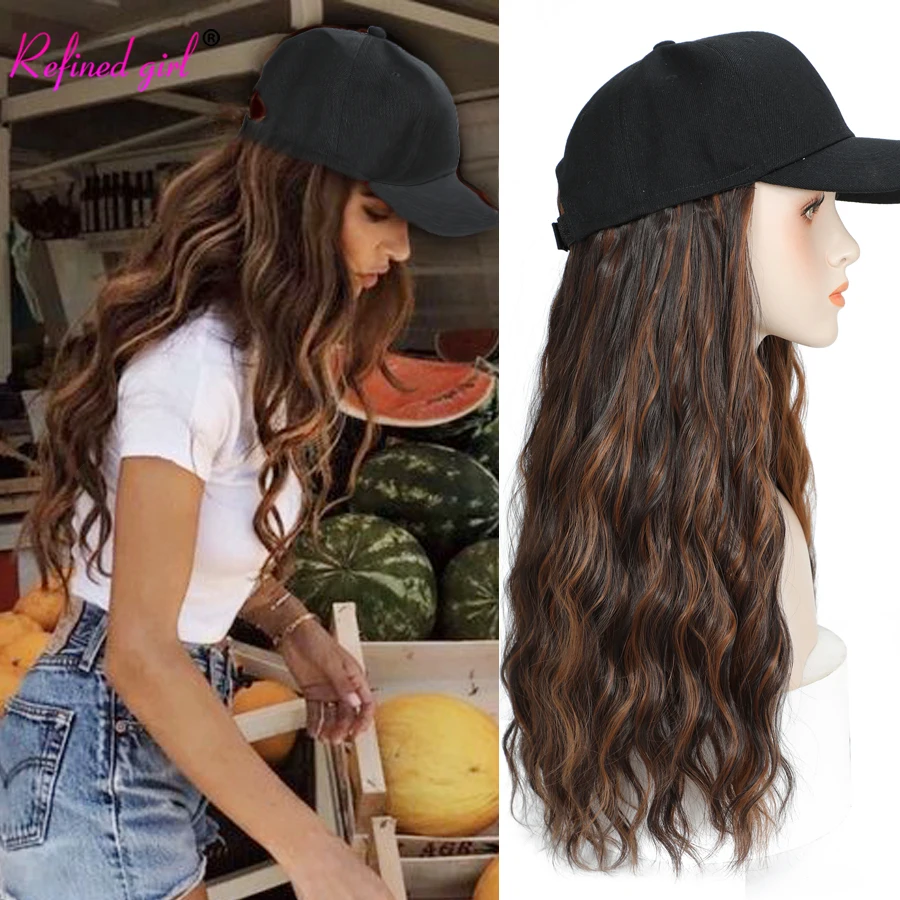 Top Trends: Long Wavy Synthetic Wig Baseball Cap With Hair Extensions Hat Wigs Brown Natural Black Connect Wig Adjustable For Women Girls Shoppable Styles