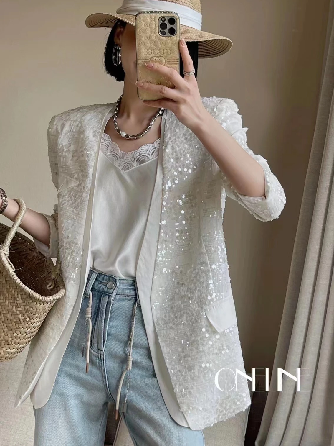 Top Trends: Women New In 2023 Korean V-neck Sequin Tailored Jacket Women's Mid Length Shiny Party Casual Sparkling Blazer Top Clothing Shoppable Styles