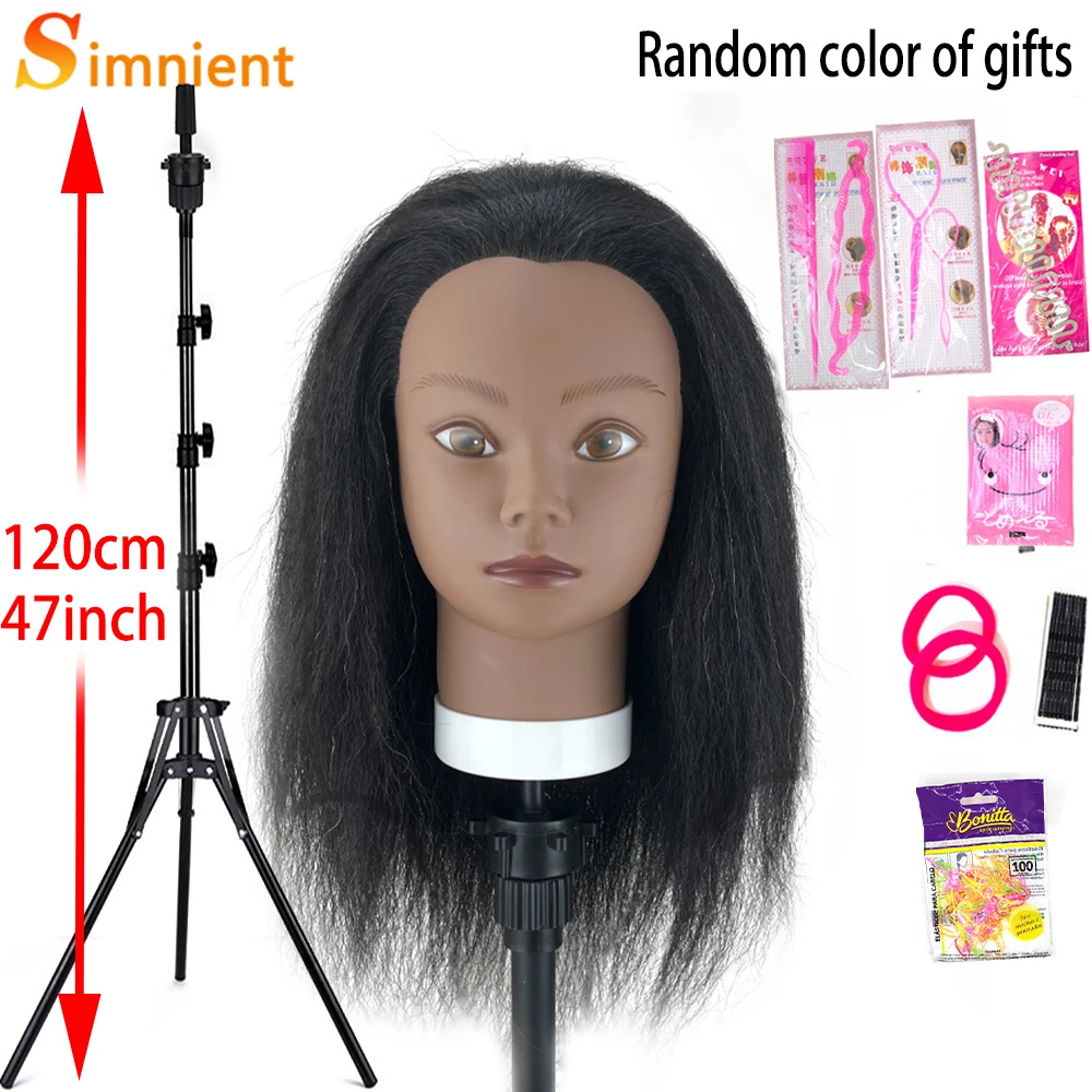 Top Trends: Afro Mannequin Head With Tripod For Braiding Hair Dolls 100% Real Hair Training Hairdresser Model Natural Hairdressing Kit Wigs Shoppable Styles