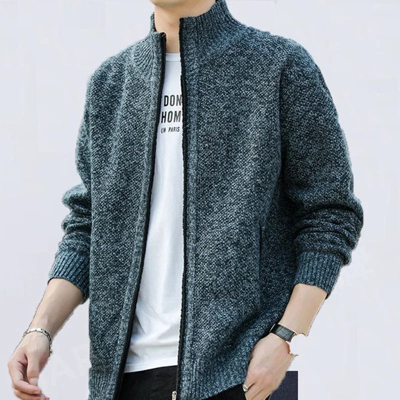 Top Trends: Autumn Winter Sand Collar Loose Casual Cardigan Sweater Male Thick Warm Add Velvet Knitting Coat Homme All-match Zipper Outwear Shoppable Styles