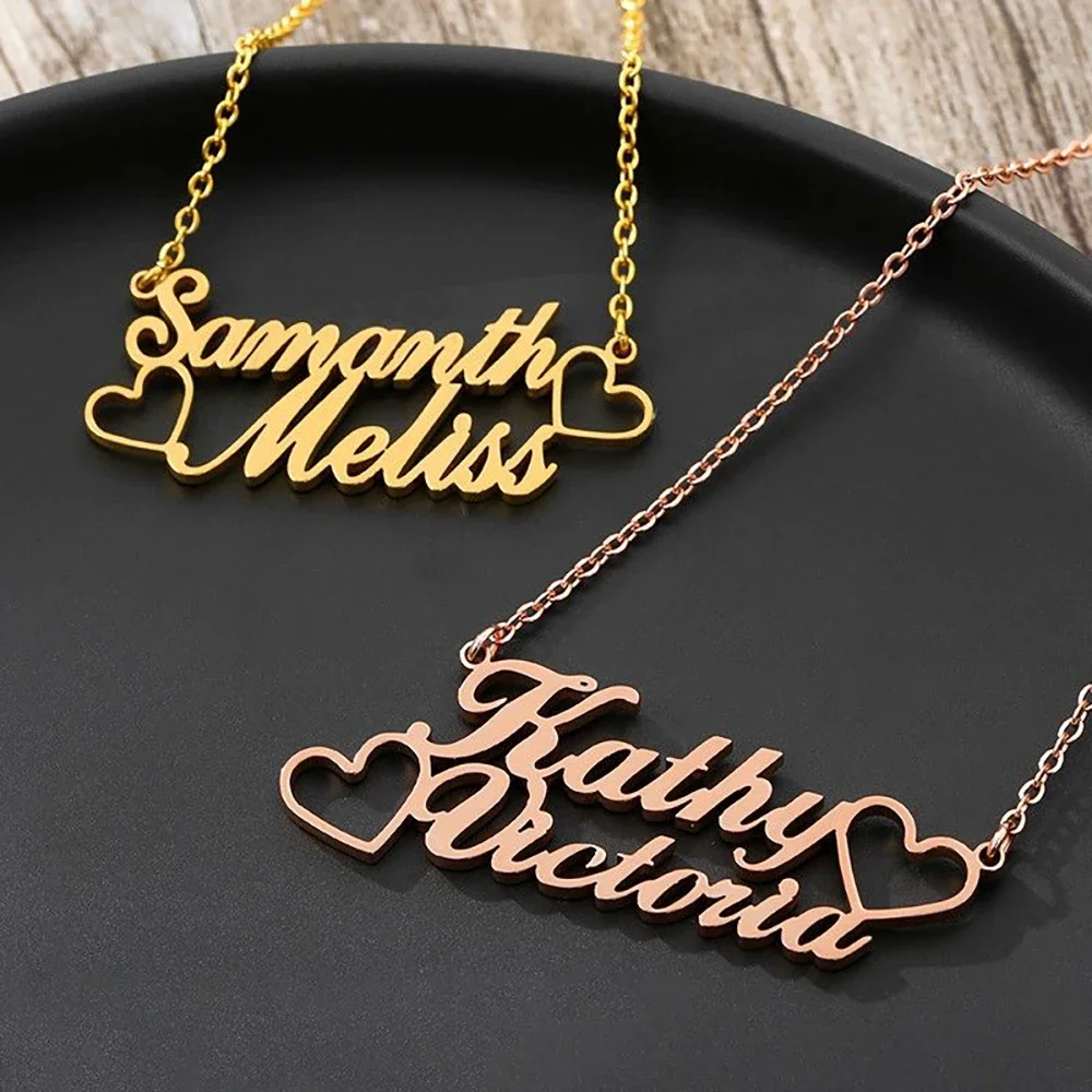 Top Trends: Personalized Couple Custom Double Name Necklaces Stainless Steel Jewelry For Women Pendant Mens Gold Chains Valentines Day Gifts Shoppable Styles