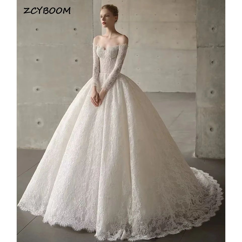 Top Trends: Elegant White Boat Neck Lace Appliques Wedding Dresses 2023 Floor Length Sweep Train Off The Shoulder Custom Made Bridal Gown Shoppable Styles