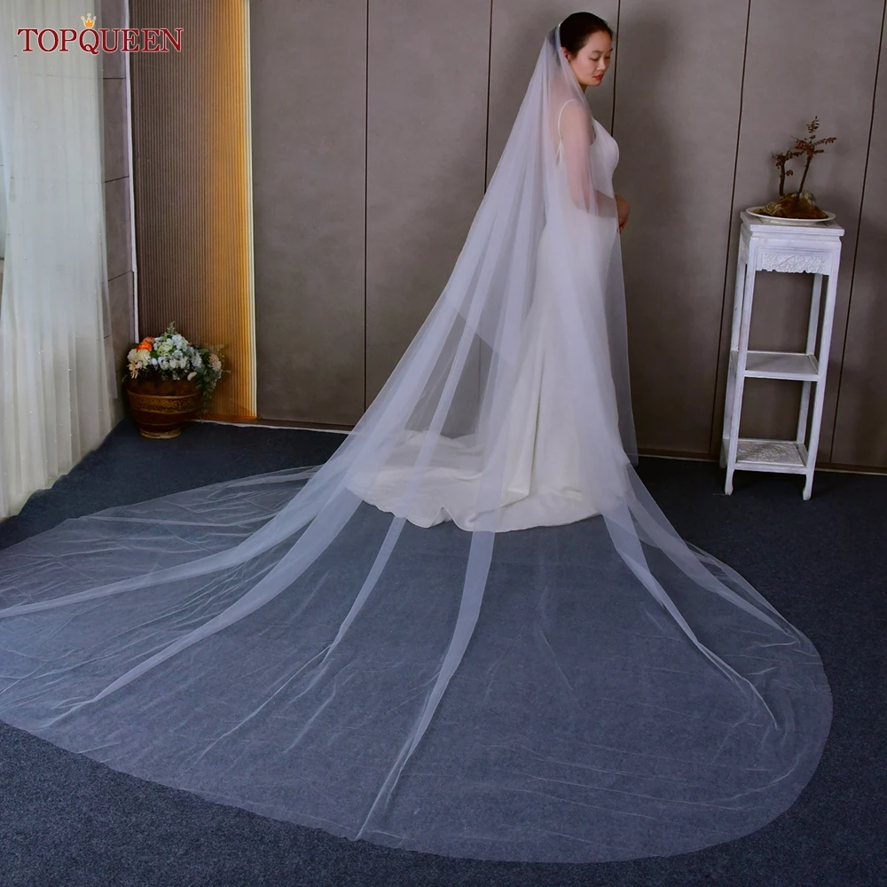 Top Trends: TOPQUEEN V25L Long Bridal Veils 2 Layers Simple Elegant Wedding Veil 3M*5M Extra Wide And Extra Long Cathedral Veil Soft Swiss Shoppable Styles - Image 4