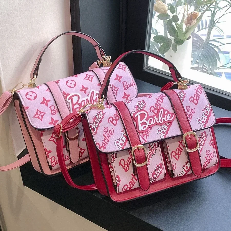 Top Trends: New Barbie Women's Tote Bag Pink Messenger Bag Girls Fashion Barbie Handbag Large Capacity High Quality Square Shoulder Bag Gift Shoppable Styles