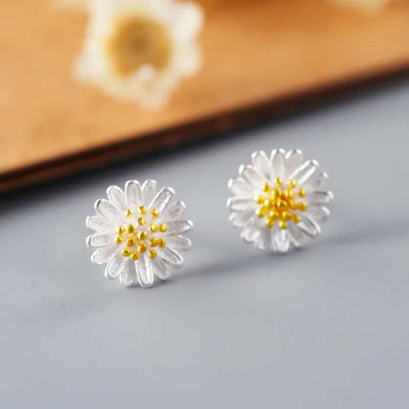 Top Trends: Real 100% 925 Sterling Silver Daisy Stud Earrings For Women Girls Fashion Sterling-silver-jewelry Brincos Brinco Shoppable Styles