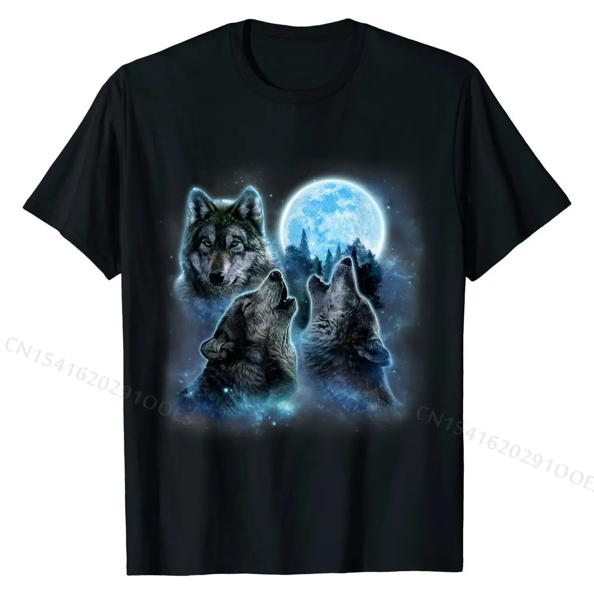 Top Trends: T-Shirt Three Wolves Howling Under Icy Full Moon, Gray Wolf New Men&#039;s Top T-shirts Custom Tops Shirts Cotton Fashionable Shoppable Styles