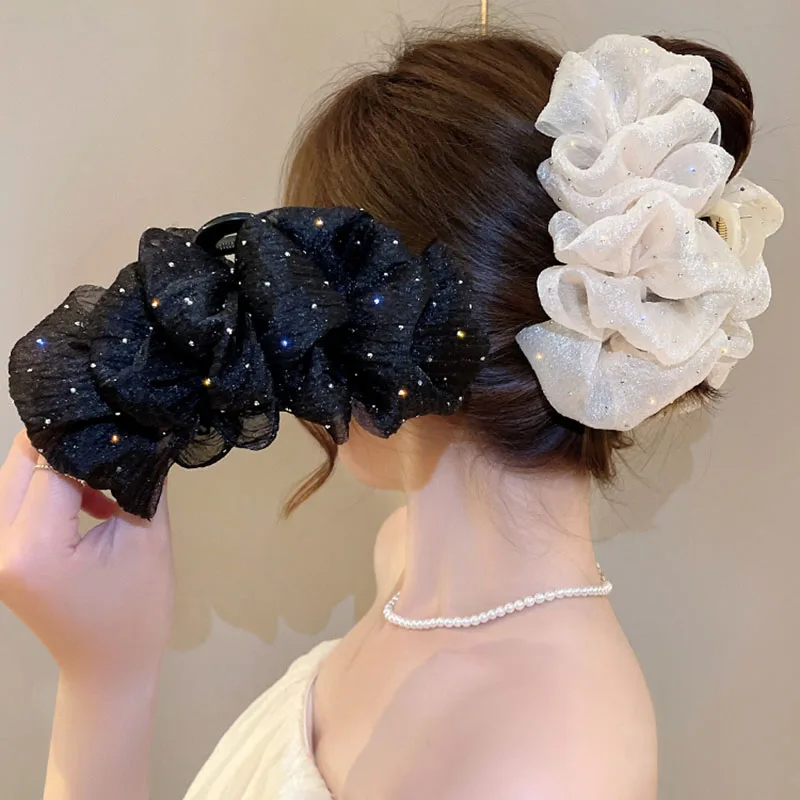 Top Trends: Summer Sweet Mesh Tulle Big Bow Hair Claw Clips For Women Solid Colours Elegant Bowknot Ponytail Clip New Headdress Accessories Shoppable Styles