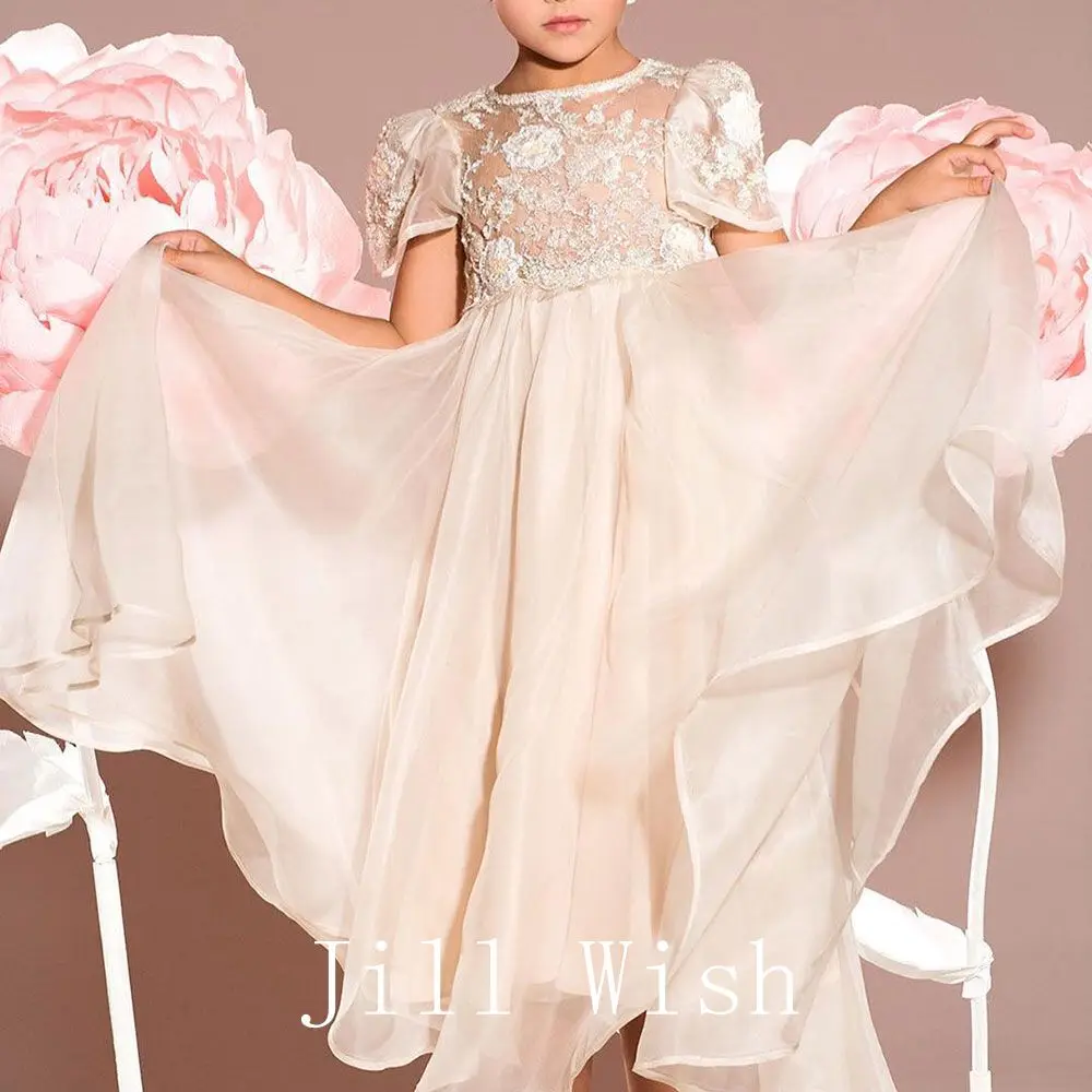 Top Trends: Jill Wish Luxury Champagne Flower Girl Dress Beading Appliques Princess Clothes For Kids Wedding Birthday Party Pageant J136 Shoppable Styles