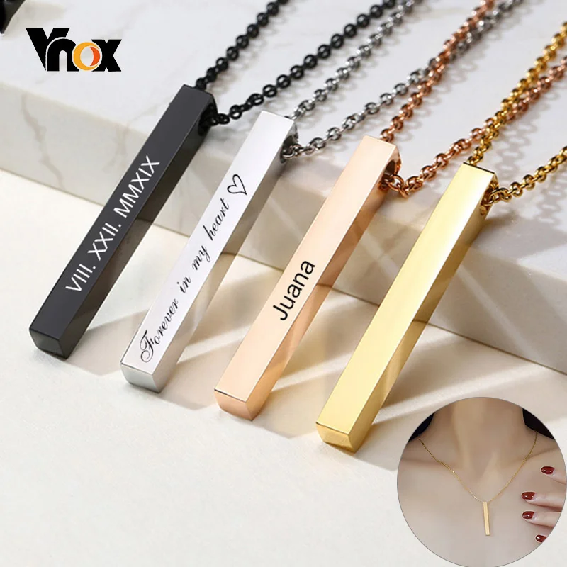 Top Trends: Vnox Customize 3D Vertical Bar Necklaces For Women Stainless Steel Engraved Geometric Pendant Simple Minimalist Elegant Jewelry Shoppable Styles